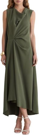 Reiss Dorota Drape Detail High-Low Dress in Khaki Green at Nordstrom, Size 14