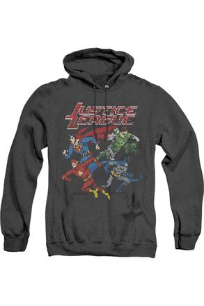 Gildan Justice League of America Pixel League Adult Heather Hoodie / Hooded Sweatshirt
