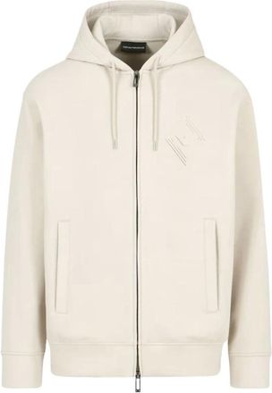 Emporio Armani Hoodies & sweatvesten, Heren, Beige, S, Katoen, Sweatshirt met rits