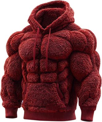 Generic 3D Muscle for Men, Warm Plush Lining, Hooded Sweatshirt for Men, Long-Sleeved Pullover for Winter, Relaxing, Activewear, Functional Shirt, Fleece Jack