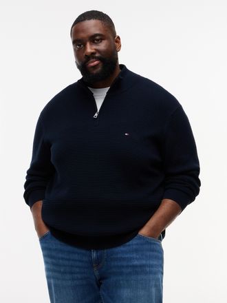 Tommy Hilfiger Big & Tall Strickpullover BT-SEASONAL STRUCTURE ZIP MOCK, Herren, Gr. 4XL, desert sky, Strick, Obermaterial: 100% Baumwolle, TOMMY HILFIGER BIG & TALL, regular f