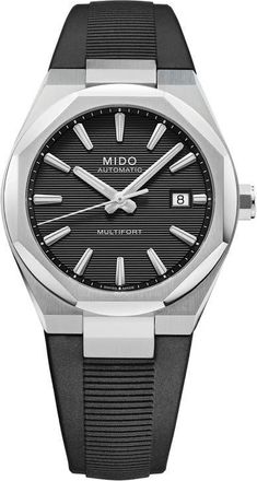 Mido Multifort 8 One Crown Automatic Rubber Strap Watch, 40mm in Black at Nordstrom