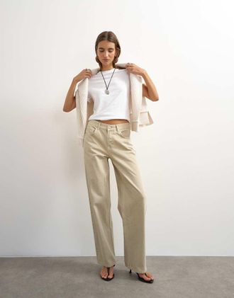 Topshop Cinch - Jeans comodi a vita bassa color avena-Neutro