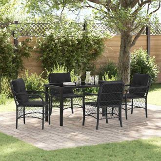 vidaXL Conjunto De Comedor De Jard&iacute;n Con Coj&iacute;n 5 Pcs Negro Polirat&aacute;n Vidaxl