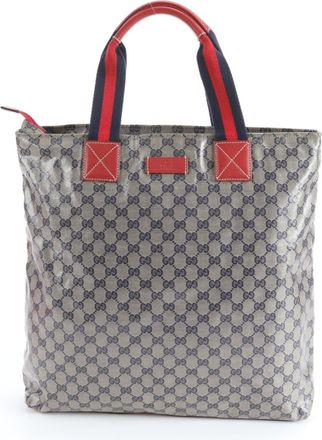 Gucci Navy Coated Canvas Leather Tote Bag (Pre-Owned)