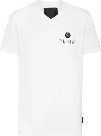 Philipp Plein V-Neck T-Shirt Plaque - Heren - T-shirts - Wit - 2XL - Katoen - Tops