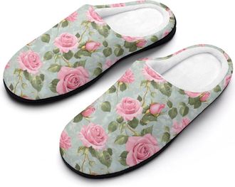 Generic Elegant Watercolor Roses Mens Slippers Memory Foam Winter Warm Sandals Slip On House Shoes Size 7-14
