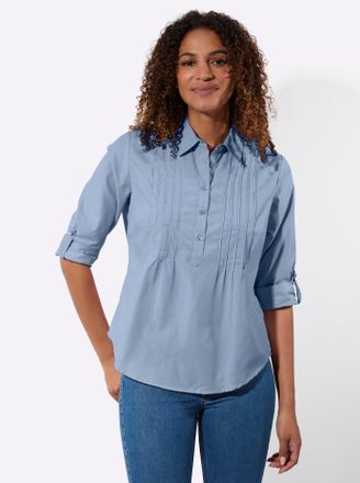 Casual Looks Langarmbluse CASUAL LOOKS, Damen, Gr. 36, bleu, 50% Baumwolle, 50% Polyester, unifarben, Blusen Langarmbluse