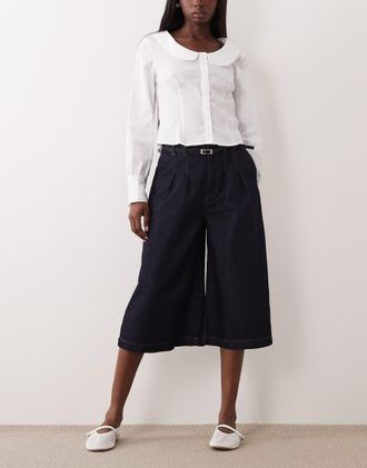 Asos Gonna pantalone sartoriale in denim rinse wash con cintura-Blu navy