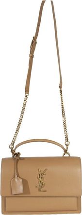 Saint Laurent Tan Leather Natural Smooth Medium Monogram Sunset Satchel (Authentic Pre-Loved)