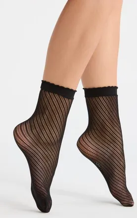 Nordstrom Openwork Anklet Socks in Black at Nordstrom, Size 9-11
