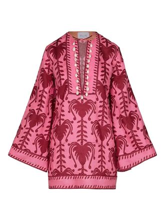 Johanna Ortiz shell-embellished printed tunic dress - Pink