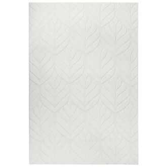 Beliani Alfombra De Pelo Sint&eacute;tico De Conejo Peluda Con Motivo De Hojas 160 X 230 Cm Blanco Crema Mitchell
