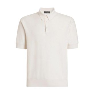 Dolce & Gabbana Tops, Heren, Beige, XL, Polo shirt van textuurgebreide stof