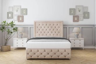 Comfort Beds Winchester Naples Divan Set 2 Drawers-26 Headboard-Footboard in Light Sand | Size: Small Single
