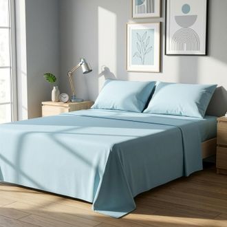 KASANOVA Completo letto matrimoniale cotone azzurro tinta unita