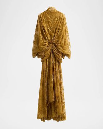 Zimmermann Ascent Ruched Lace Batwing Gown