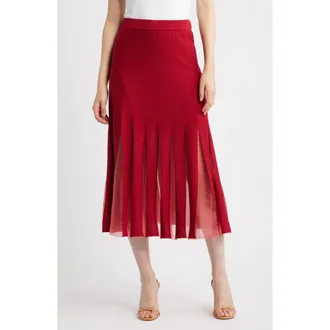 Misook Sheer Panel A-Line Midi Skirt in Scarlet Red at Nordstrom, Size Xx-Large