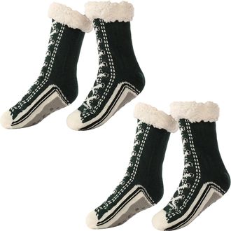 Generic Ultra-Thick Cute Slipper Home Socks, Women Winter Warm Soft Cozy Fleece Lined Fuzzy Non-slip Cashmere Home Socks Christmas (2pcs-Black,One Size)