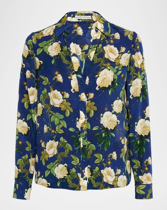 Alice & Olivia Twilight Rose Eloise Button-Front Blouse