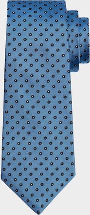 Kiton Mens Silk Polka Dot Jacquard Seven-Fold Tie