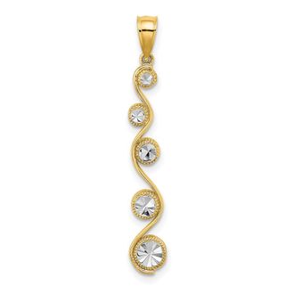 Diamond2Deal 14k Yellow Gold and White Rhodium Diamond-cut Vertical Swirl Charm Pendant