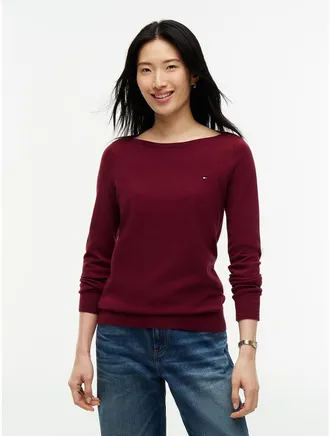 Tommy Hilfiger Womens Boatneck Sweater - Burgundy - XXL