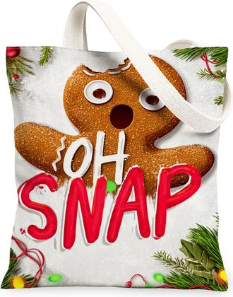 Generic Christmas Gingerbread Canvas Tote Bags, Fun Holiday Biscuits Design Reusable Grocery Bags, Lightweight Washable Shoulder St, Brown, 13x15 Inch