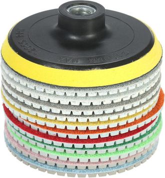 OEM Disco Diamante Pulido H&uacute;medo - 100 Mm - Granos 30/50 A 6000 - Para Granito M&aacute;rmol Piedra Baldosas Hormig&oacute;n - 11 Unidades + Soporte
