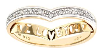 Jewelco London 9ct Gold Round 5pts Diamond Heart Wishbone Eternity Ring 1mm - PR0AXL7093Y