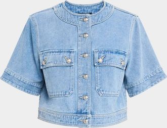 Veronica Beard Elias Short Sleeve Jacket In Light Denim