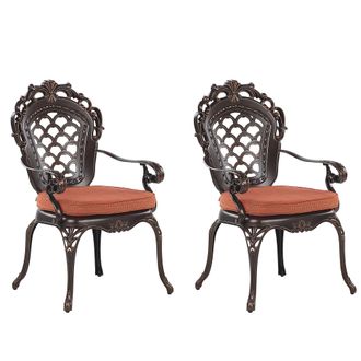 Beliani Conjunto De 2 Sillas De Comedor De Jard&iacute;n Marr&oacute;n De Aluminio Con Cojines De Asiento De Poli&eacute;ster Estilo Vintage Lizzano