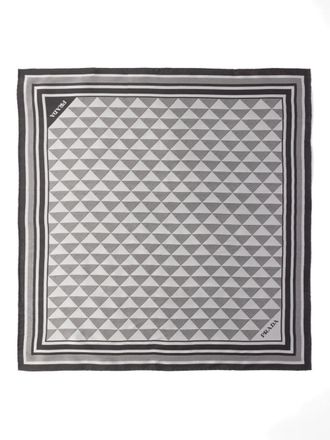 Prada Symbole geometric-motif-printed silk scarf - Grey