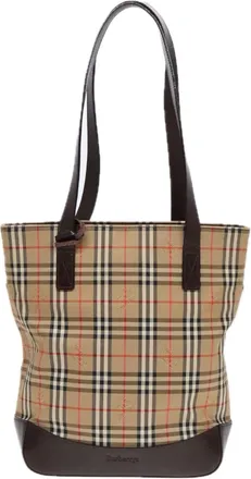 Burberry Nova Check Beige Canvas Shoulder Bag (Pre-Owned)