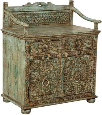 Wanderlust Deco Aparador de Madera artesanal azul 70x42x85h cm