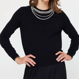 Current Air Jewel Detail Long Sleeve Sweater In Black