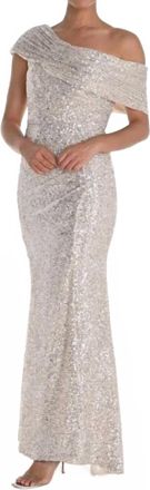 Frank Lyman Design Off Shoulder Long Gown In Silver