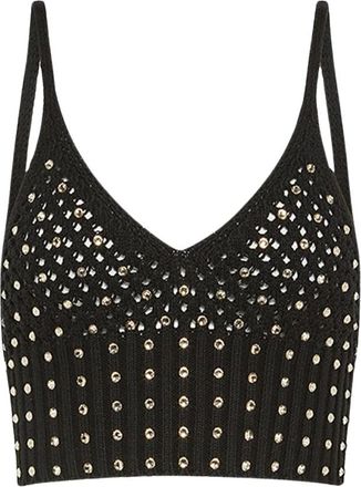 Forte_Forte Sprankelende Gebreide Bralette Top - Dames - Tops zonder mouwen - Zwart - M - Katoen - Tops