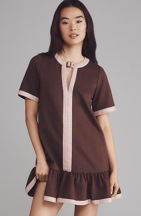 Maeve Colorblock Leather-Trim Drop-Waist Mini Dress