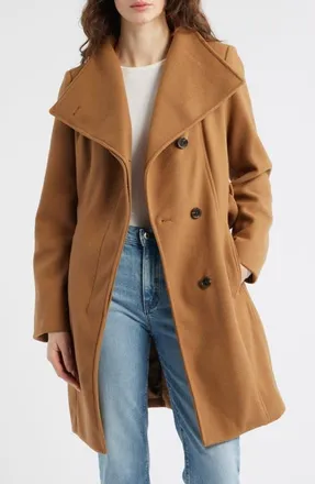 Michael Kors Belted Coat with Oversize Collar in Dark Camel at Nordstrom, Size X-Large