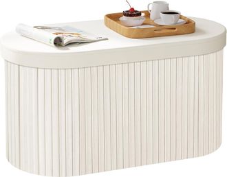 Woltu Puf Banco Otomano Plegable Para Interior, Contenedor De Almacenamiento, 76 Litros, Con Tapa Plegable, Color Crema - Woltu