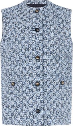Gucci Gg Tweed Vest - Dames - Gillet - Blauw - M - Tweed - Kostuums