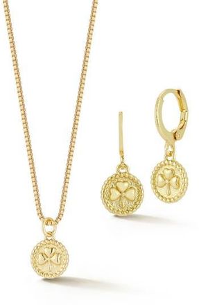 Glaze Jewelry Clover Charm Drop Huggie Hoop Earrings & Necklace Set in Gold at Nordstrom Rack