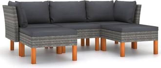 vidaXL Vidaxl - Set De Muebles De Jard&iacute;n 5 Pzas Y Cojines Rat&aacute;n Sint&eacute;tico Gris