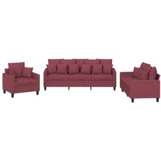 vidaXL Vidaxl - Juego De Sof&aacute;s Con Cojines 3 Piezas Tela Rojo Tinto