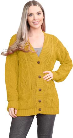 Janisramone Ladies Long Sleeve Cardigans, V Neck Button up Cable Knit Cardigan Women, Knitwear Women, Warm Chunky Cardigans for Women UK, Grandad Winter Jumper To