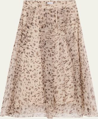 Brunello Cucinelli Printed Silk A-Line Midi Skirt