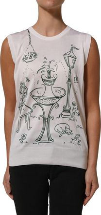 Dolce & Gabbana Womens White Silk Knit Garden Fountain Print Tank Top