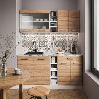 Vicco Cocina Para Solteros R-line, Sonoma/blanco, 160 Cm Sin Encimera