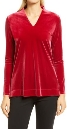 Anne Klein V-Neck Velour Top in Titian Red at Nordstrom, Size Small